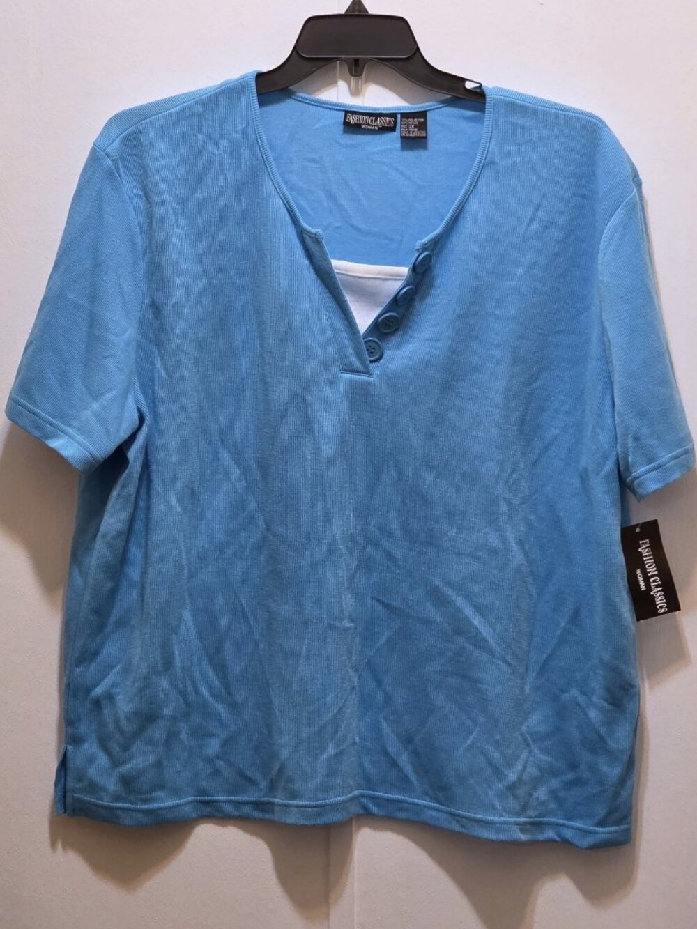 Fashion Classics Blue White S/S Top Layered Look Woman 3X New